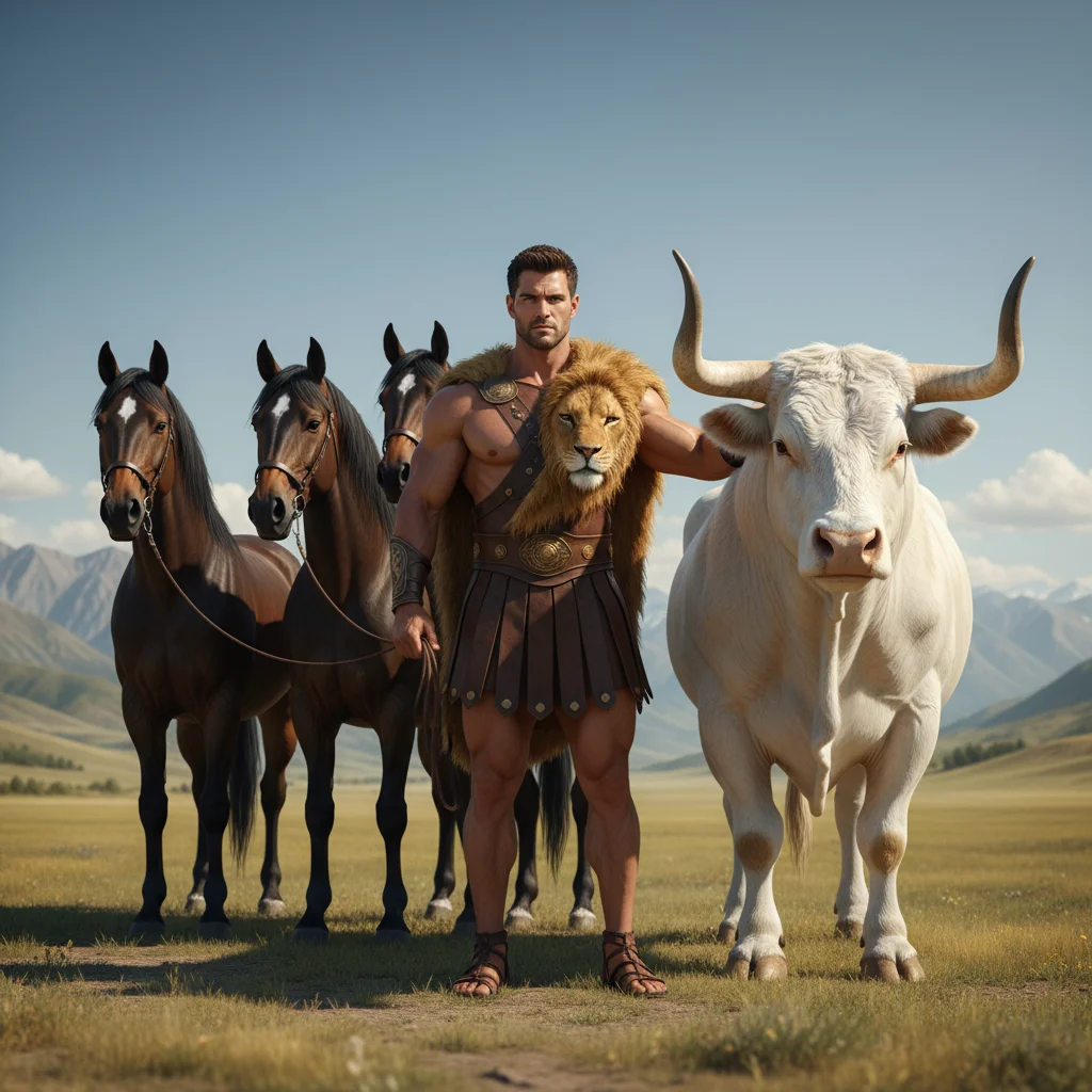 Illustration for: The Cretan Bull & Mares of Diomedes