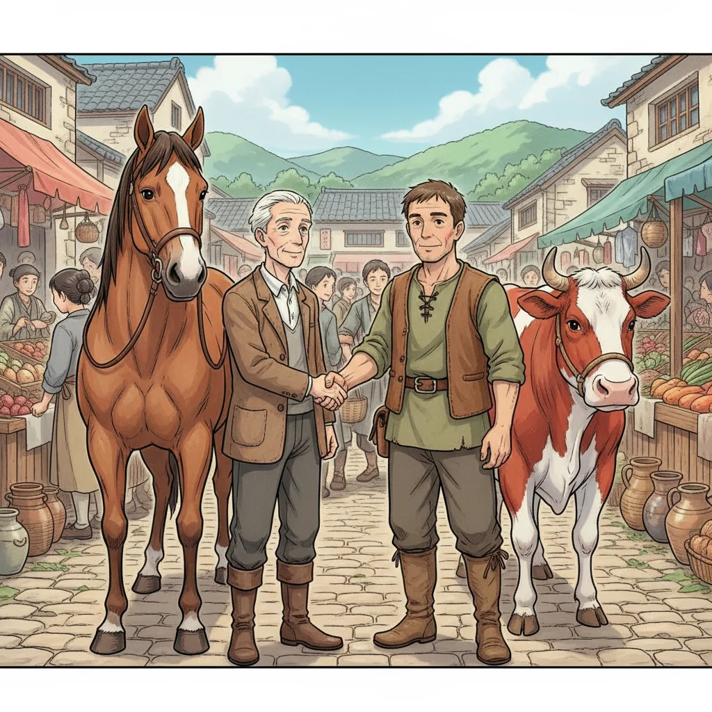 Illustration for: The Trade for a Cow