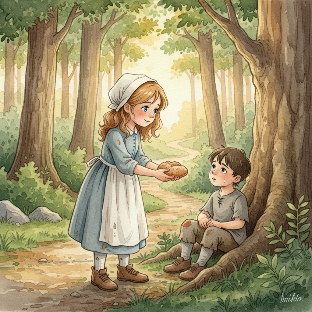 Illustration for: Sharing with the Hungry Boy