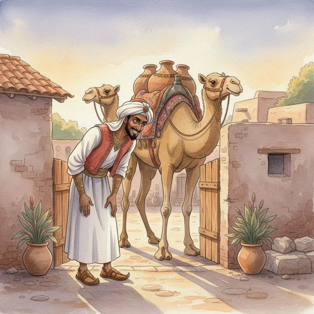 Illustration for: The Oil Merchant's Disguise