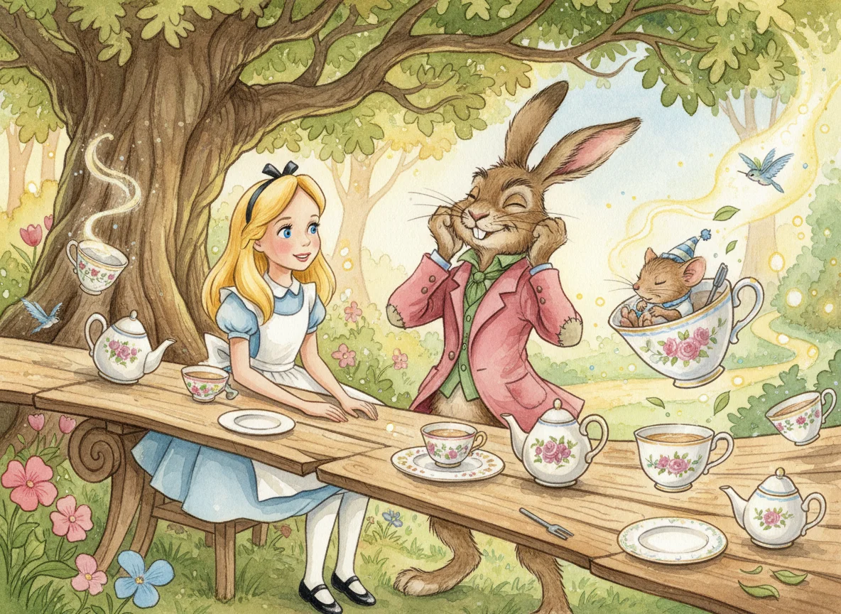 Illustration for: March Hare and Dormouse Awake
