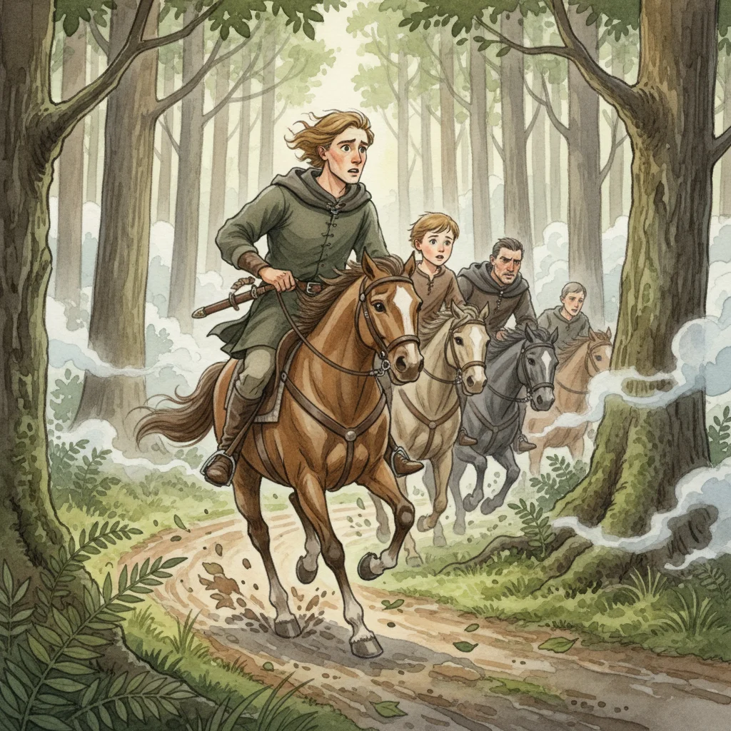 Illustration for: The Chase Through the Woods