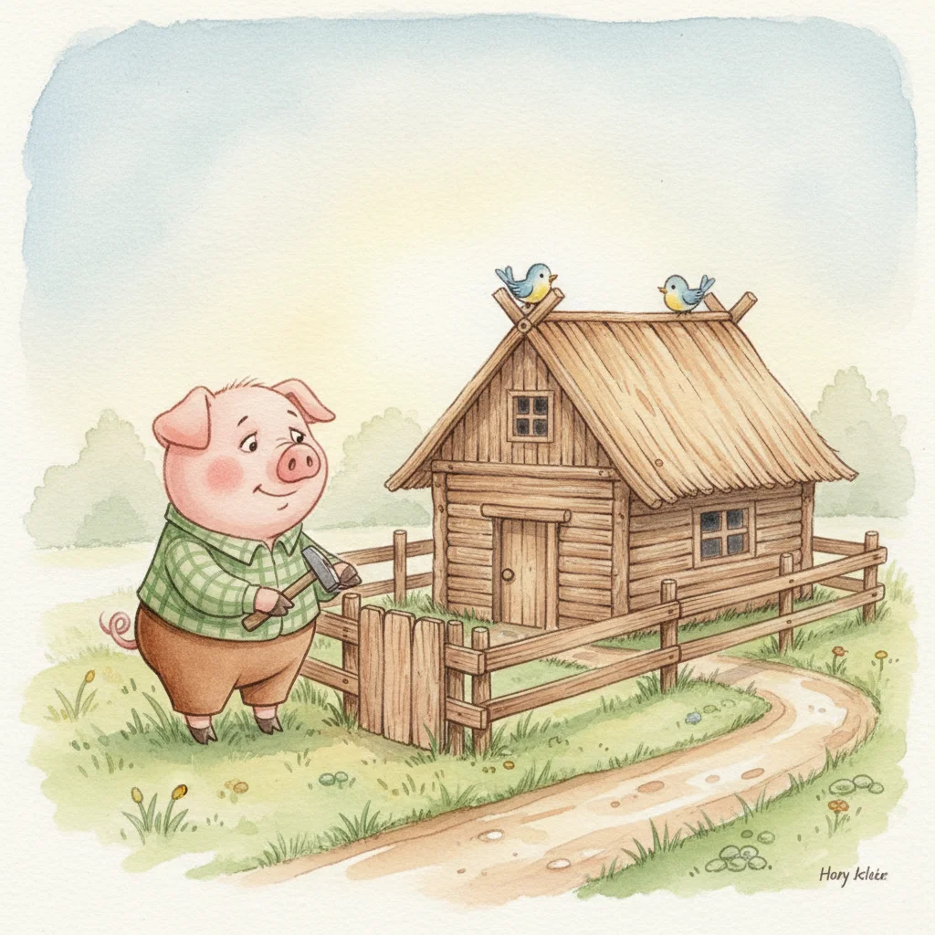 Illustration for: The Second Pig's Wooden Walls