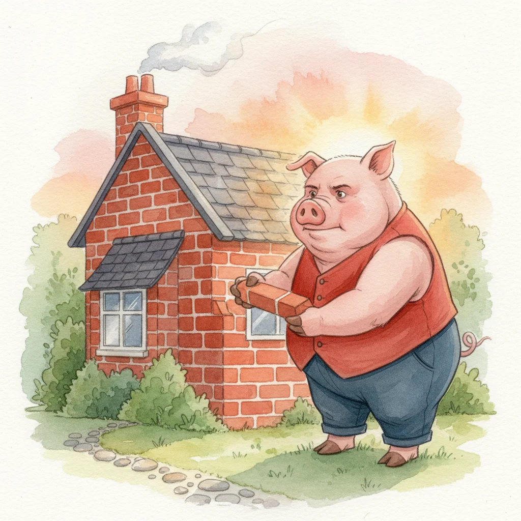 Illustration for: The Third Pig's Steady Work