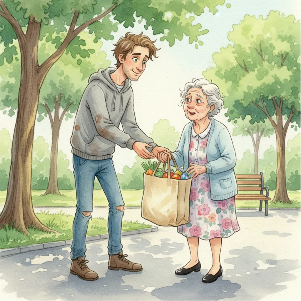 Illustration for: Mike Helps the Elderly Woman