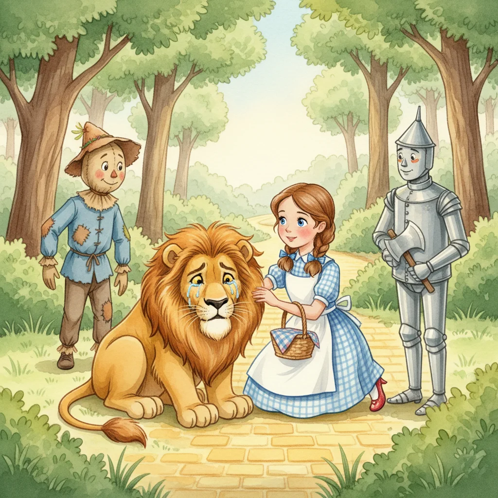 Illustration for: The Cowardly Lion Joins