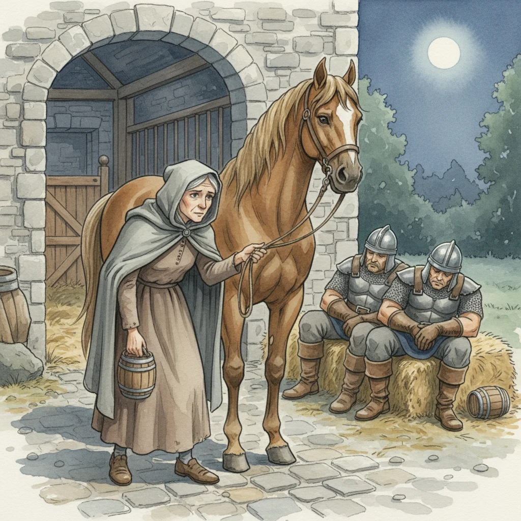 Illustration for: The Sleepy Guards and the Horse