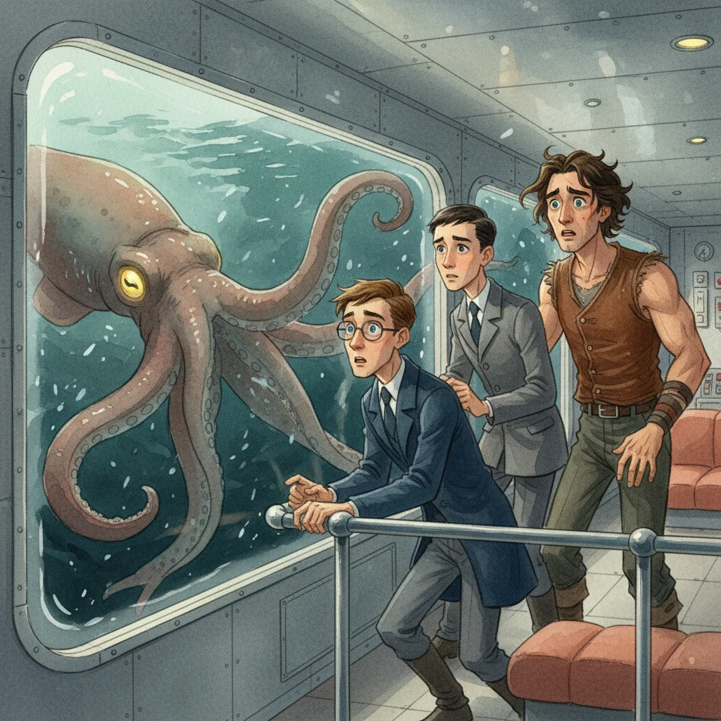 Illustration for: A Giant Squid Approaches